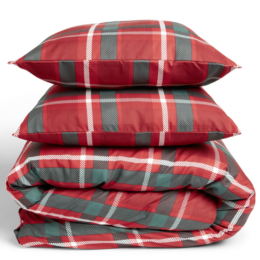 Parure de lit 2 personnes 240x220cm No&euml;l tartan rouge