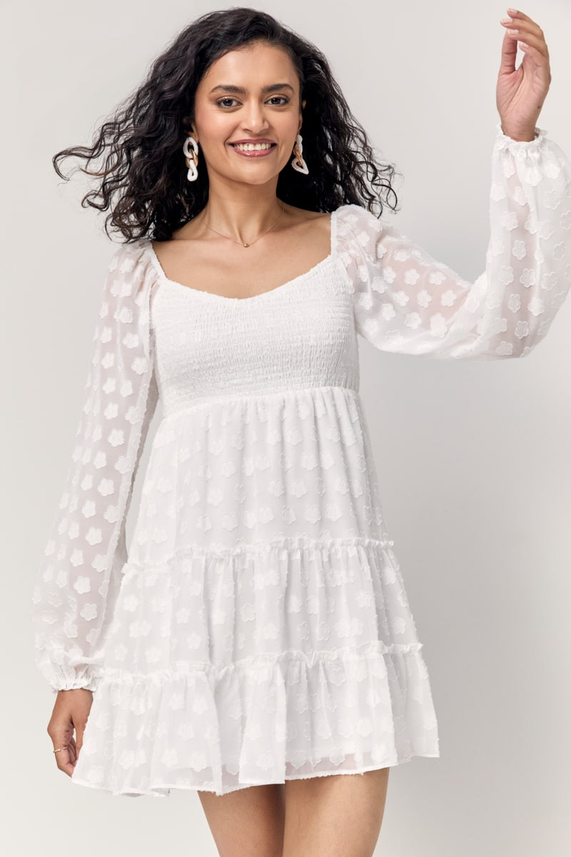 Nancy Smocked Upper Long Sleeve Mini Dress