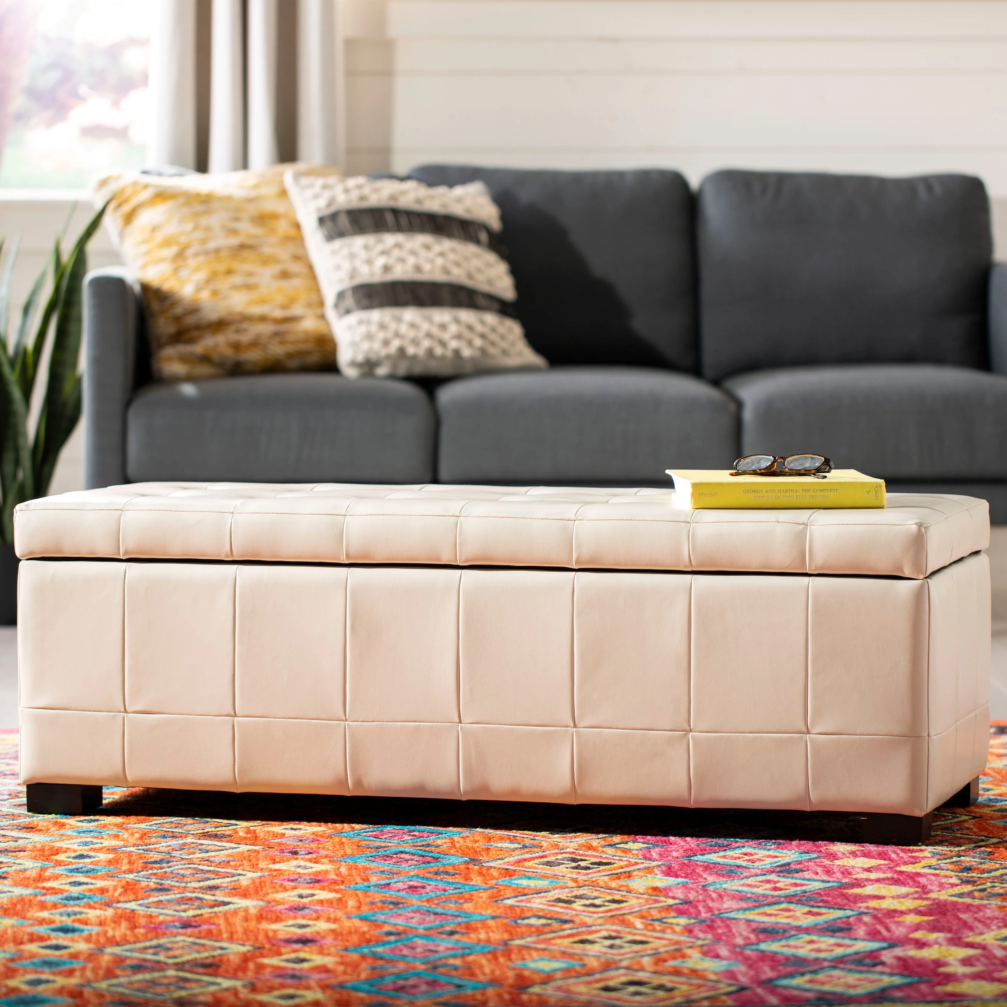 SAFAVIEH Karrie Large Black Storage Bench - 46.9 x 18.3 x 16.7 - 48Wx18Dx17H