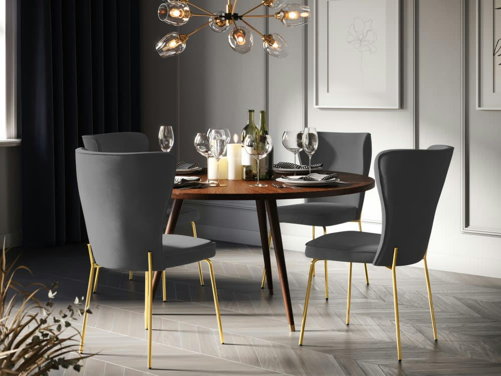 SILENE - Set de 2 chaises 1 place en velours gris foncé