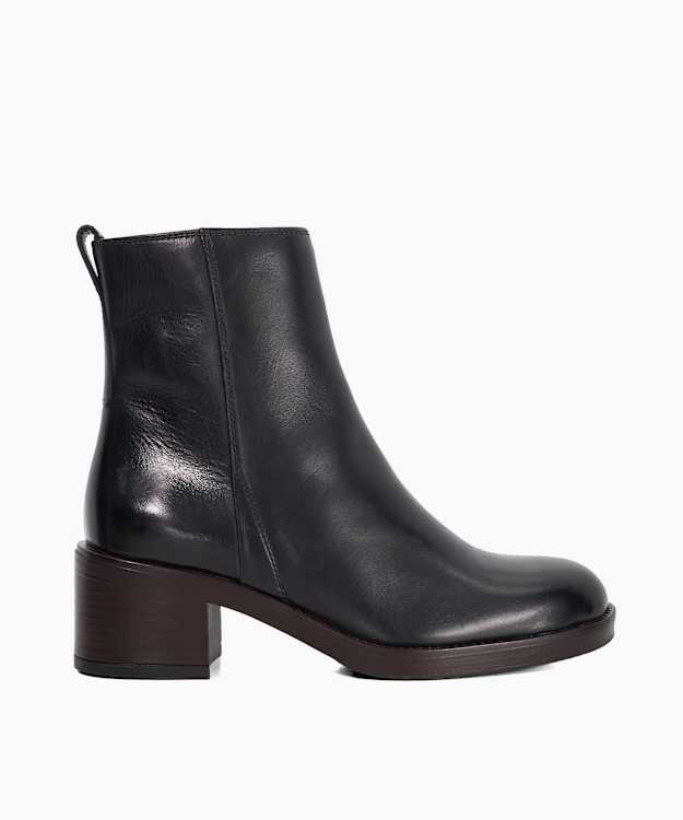 Peline Black - Leather Block Heel Ankle Boots