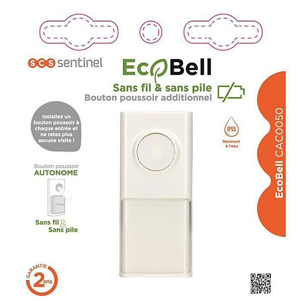 Bouton poussoir SCS SENTINEL Ecobell CAC0050 blanc sans fil IP55 portée 100 m