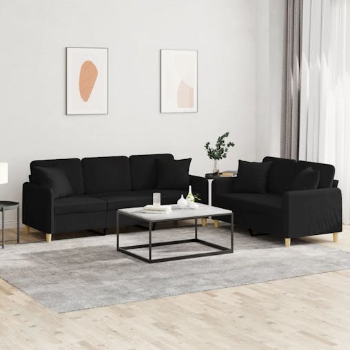 NNEVL 2 Piece Sofa Set with Pillows Black Fabric