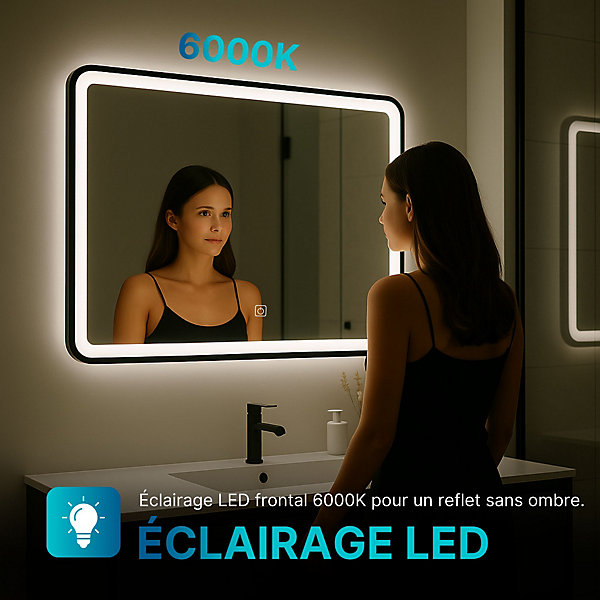 Miroir LED 70x100 cm avec cadre alu noir - DILECI