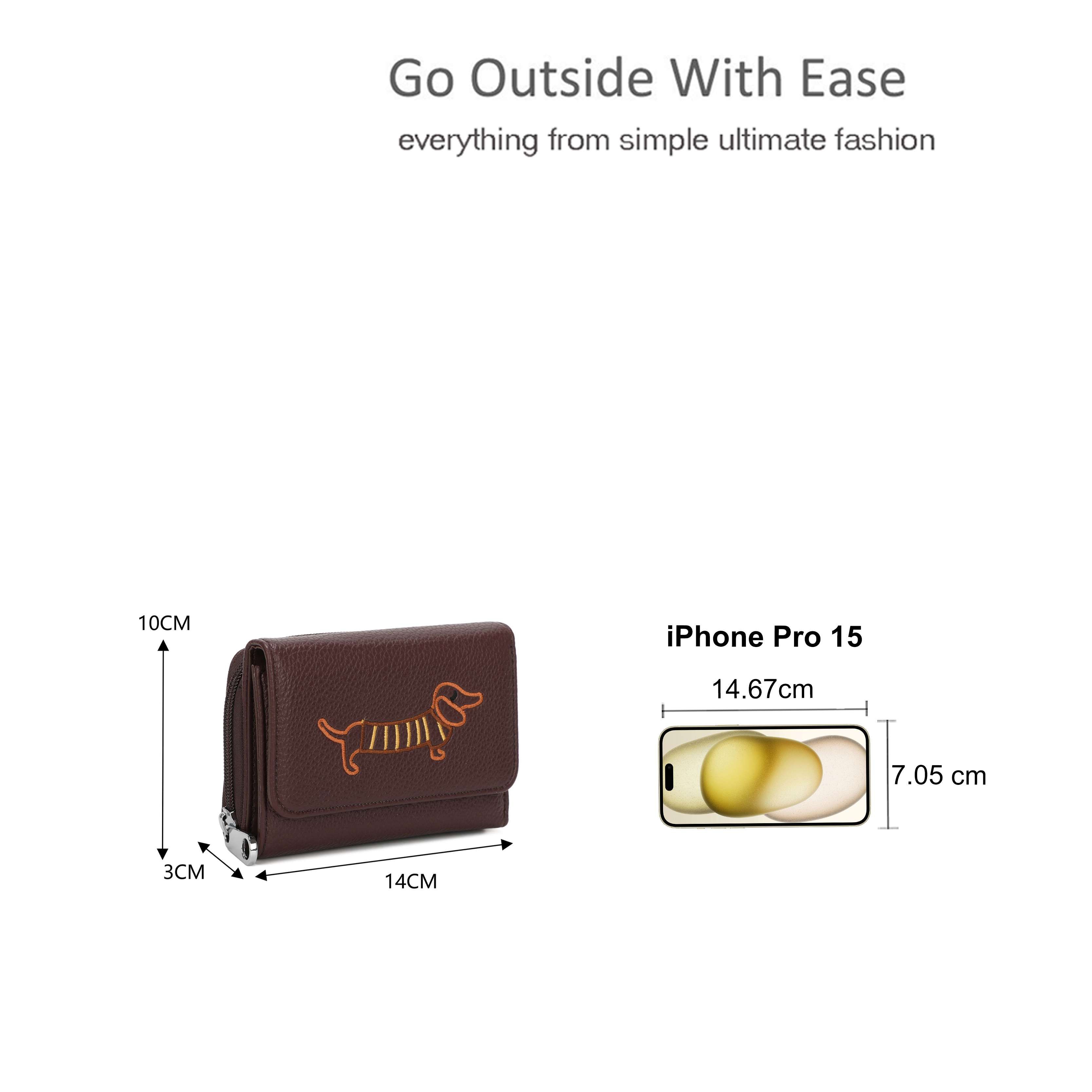 Kitise Wallet Dachshund Dog Embroidery Trifold Snap Closure Coin Purse