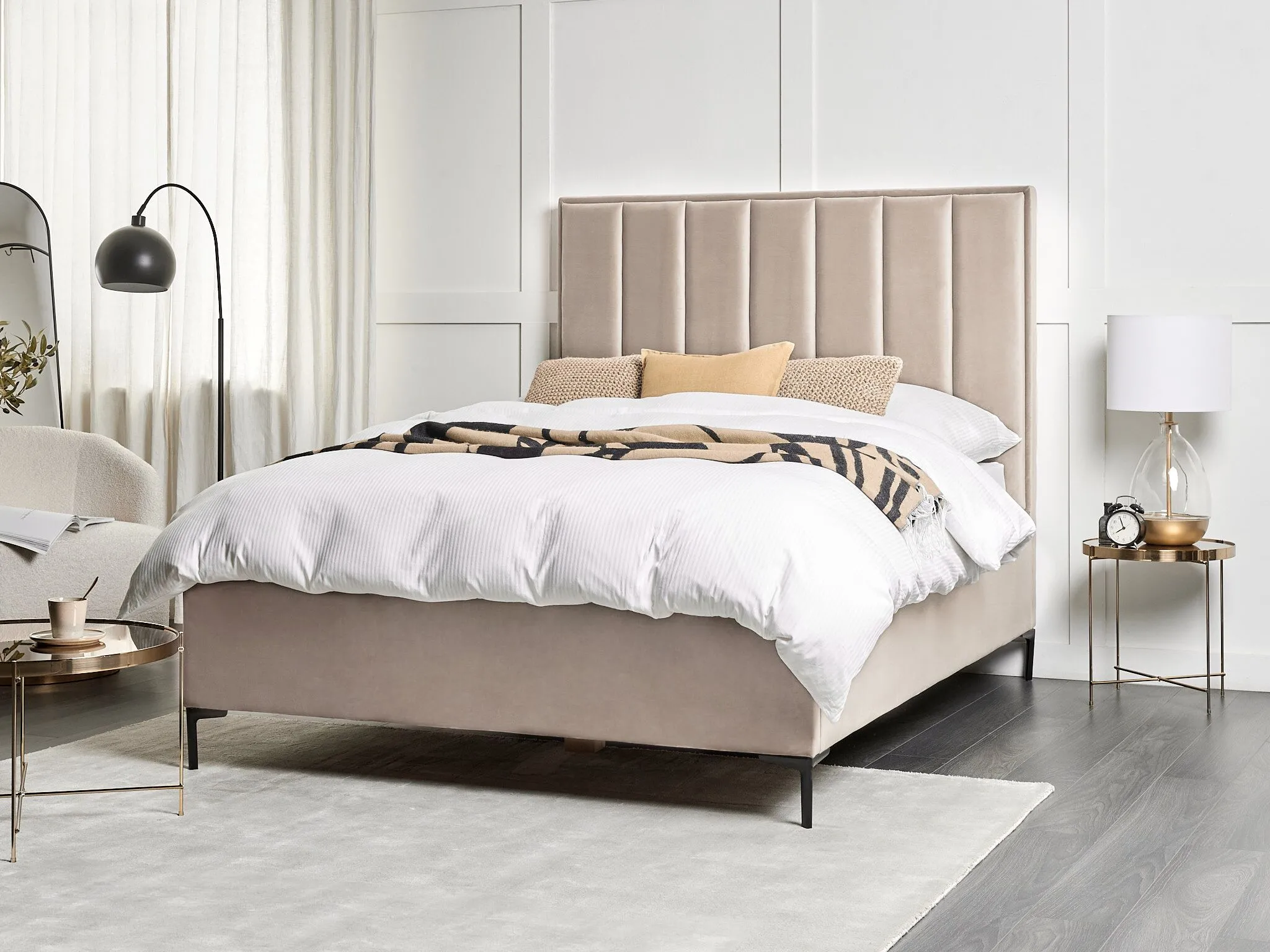 Ottoman Bed Velvet SEZANNE 180 x 200 cm (EU Super King) Taupe