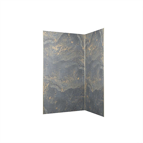 Pack de 2 panneaux muraux de salle de bains, gris et doré effet pierre avec profilés dorés, l.120 90 x H.210 x P.0,3 cm, Galedo Homestone