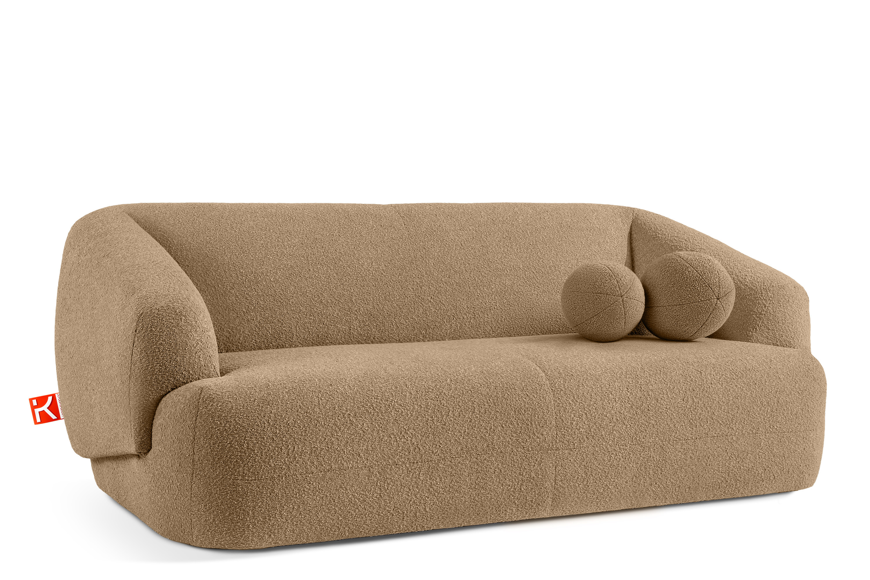 KONSIMO VIRA Sofa 2,5 z podłokietnikami w stylu japandi z ozdobną poduszką