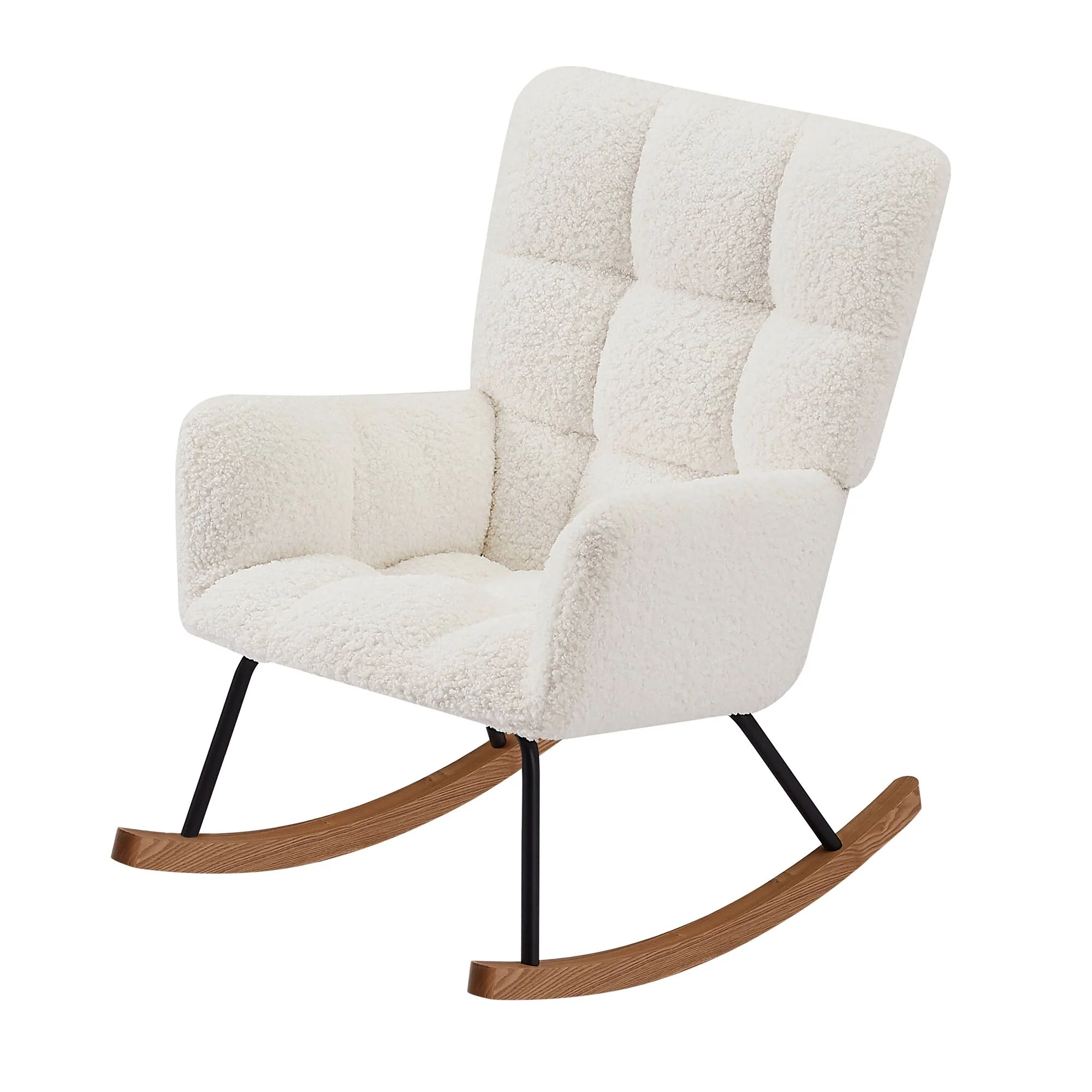 Comfy Upholstered Lounge Rocking Chair with High Backrest for Nursing, Reading, and Napping