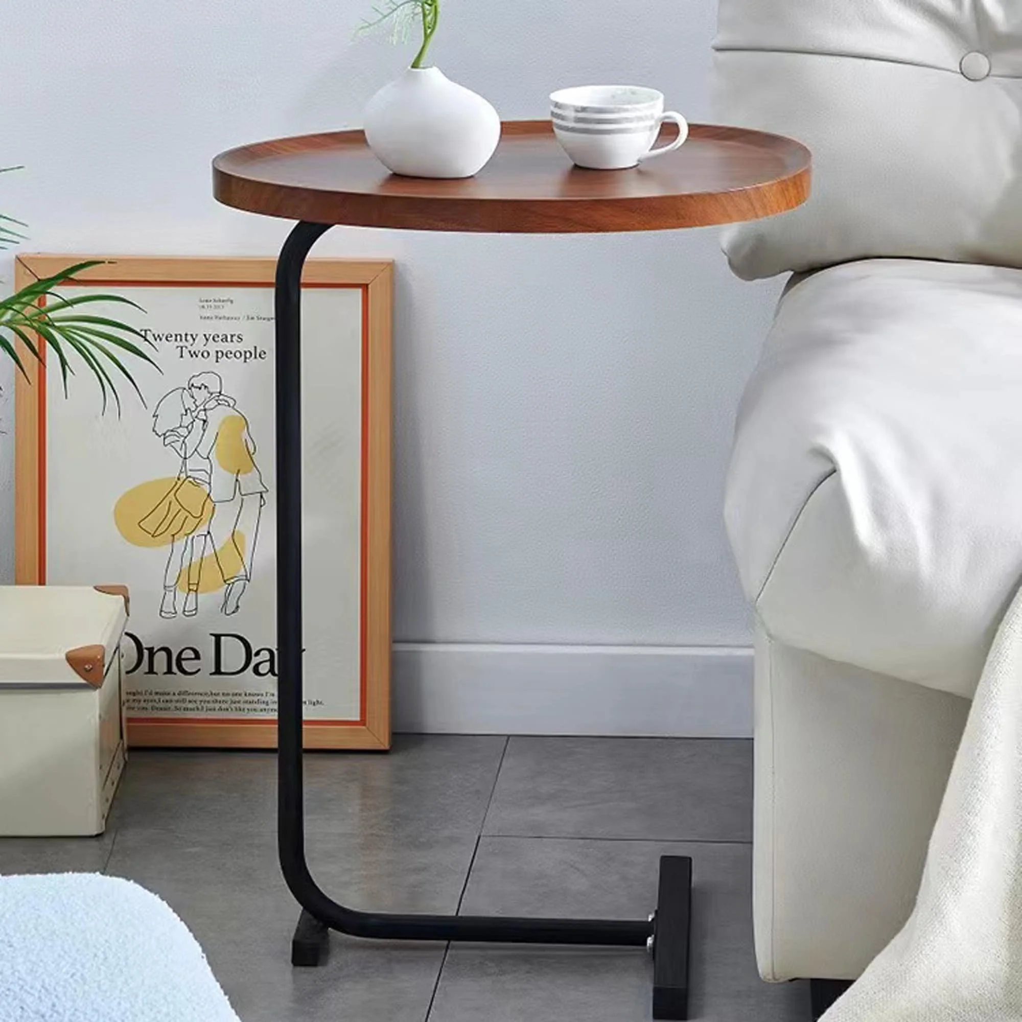Brown C-shaped Side Table
