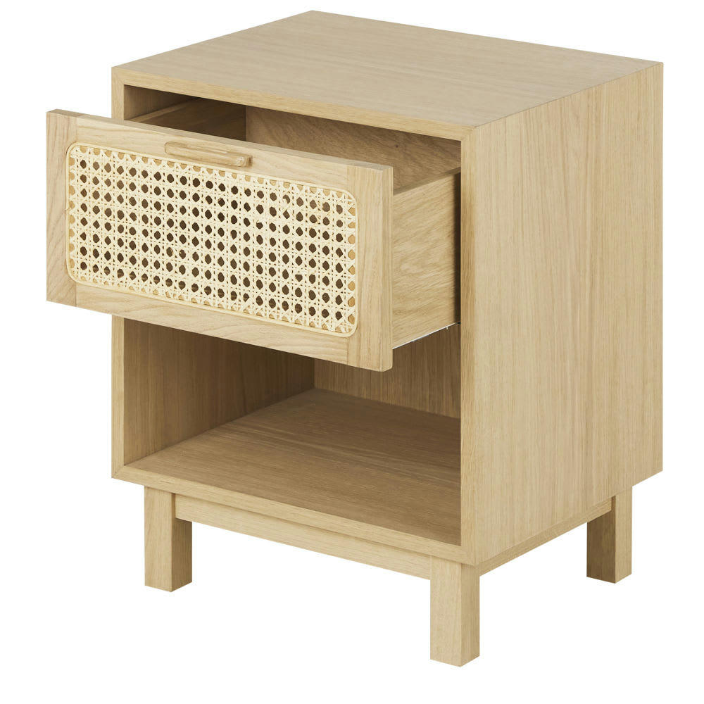 Canopy - Table de chevet 1 tiroir 1 niche et cannage en rotin beige