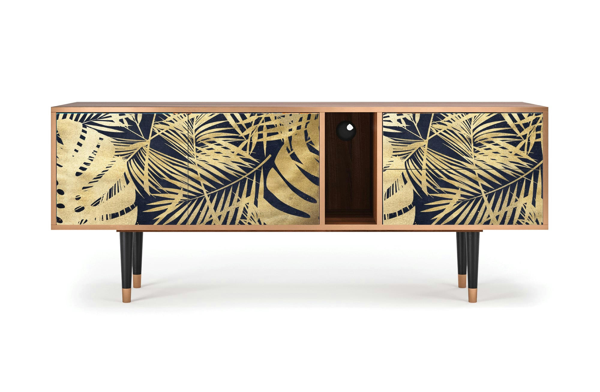 JUNGLE VIBES - Meuble TV  bleu et jaune 2 tiroirs et 2 portes L 170 cm