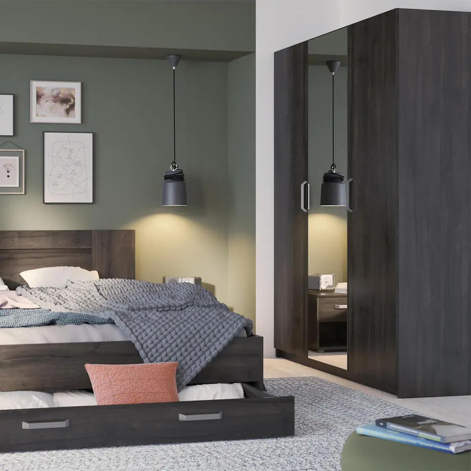 RICHMOND Kast met 3 deuren en spiegel - Eik - 51,4x133,5x191,5 cm