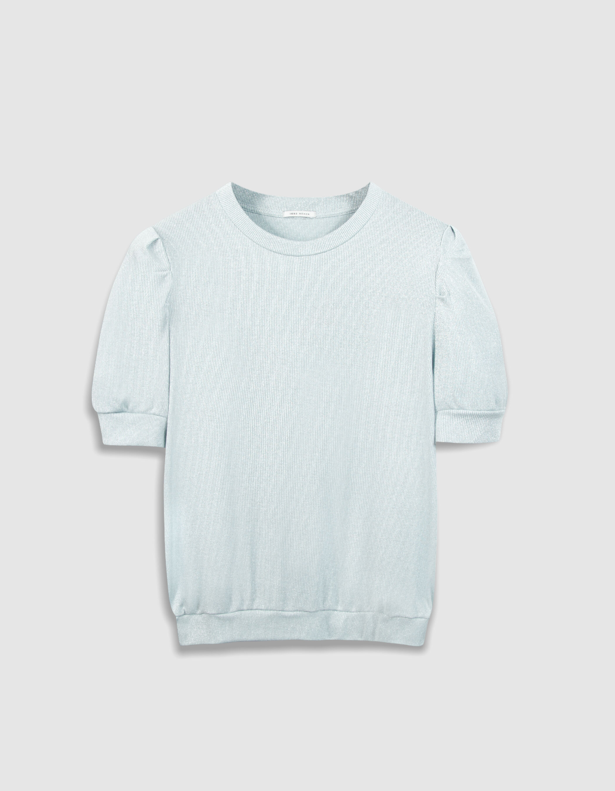 Tee-shirt col rond vert pailleté manches froncées Femme