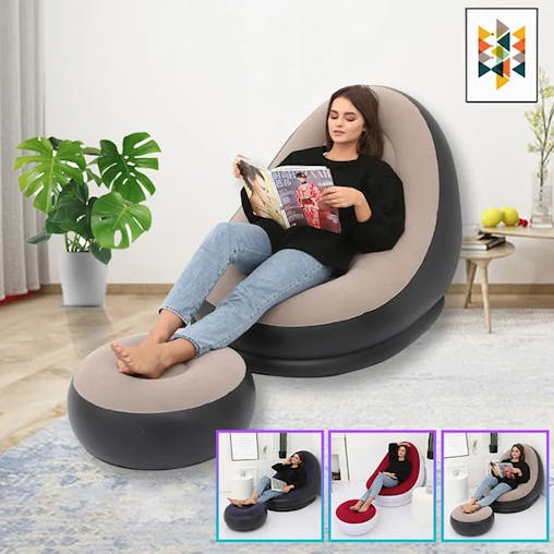 NNEOBA Portable Folding Inflatable Sofa - Lazy BeanBag Lounger for Living Room- Brown