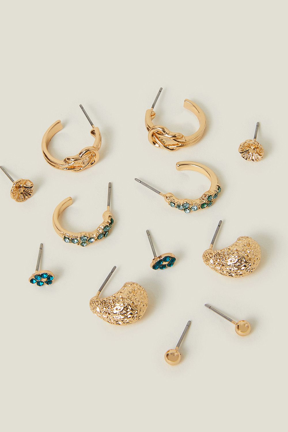 Accessorize 6-Pack Gem Textured Stud and Hoop Earrings