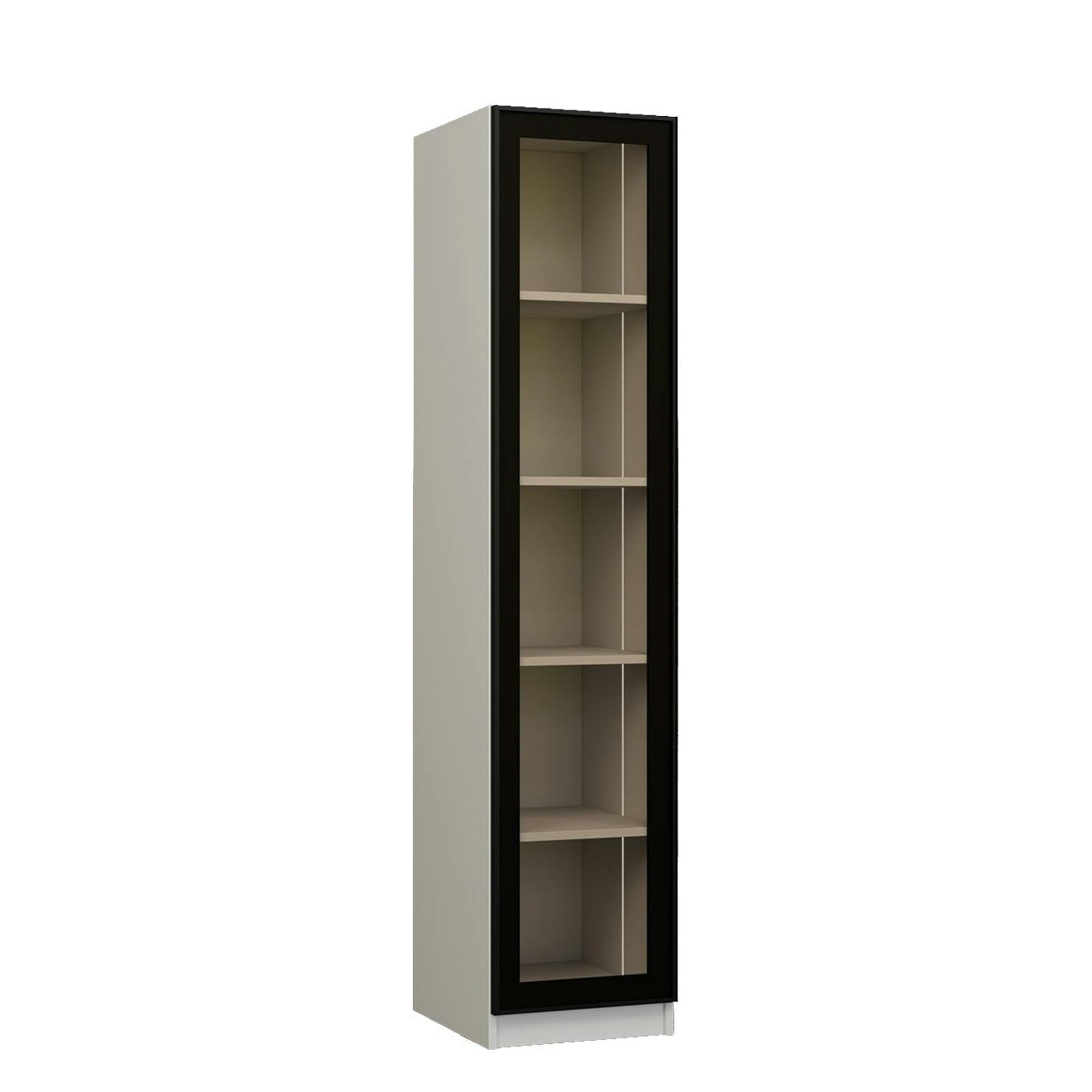 Vitrine colonne à LED décor blanc et noir 5 étagères AURA