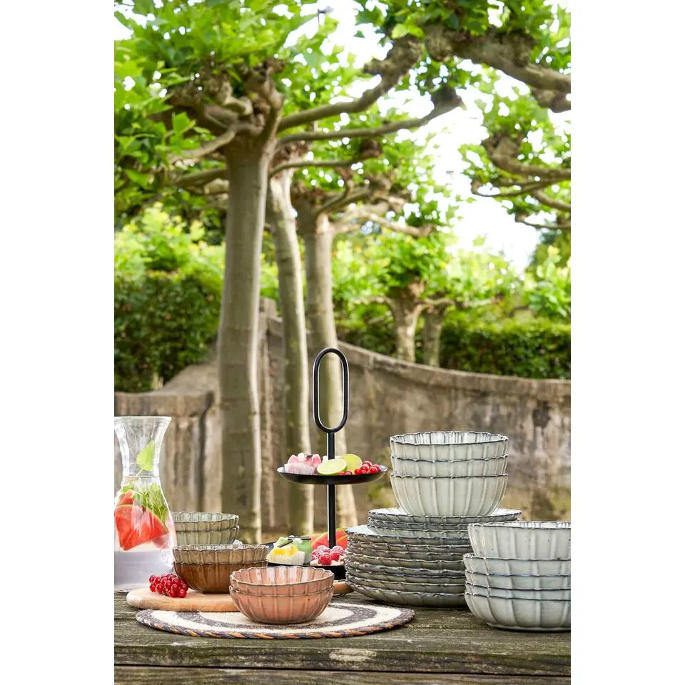 Mica Decorations Corfu Schaal - Set van 4 - &Oslash;17 cm - Keramiek - Grijs