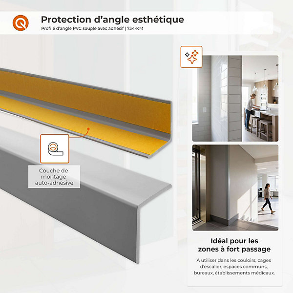 Corniere PVC 50x50mm QUEST, Profile d angleautocollant, Protection murale, 165 cm, noir