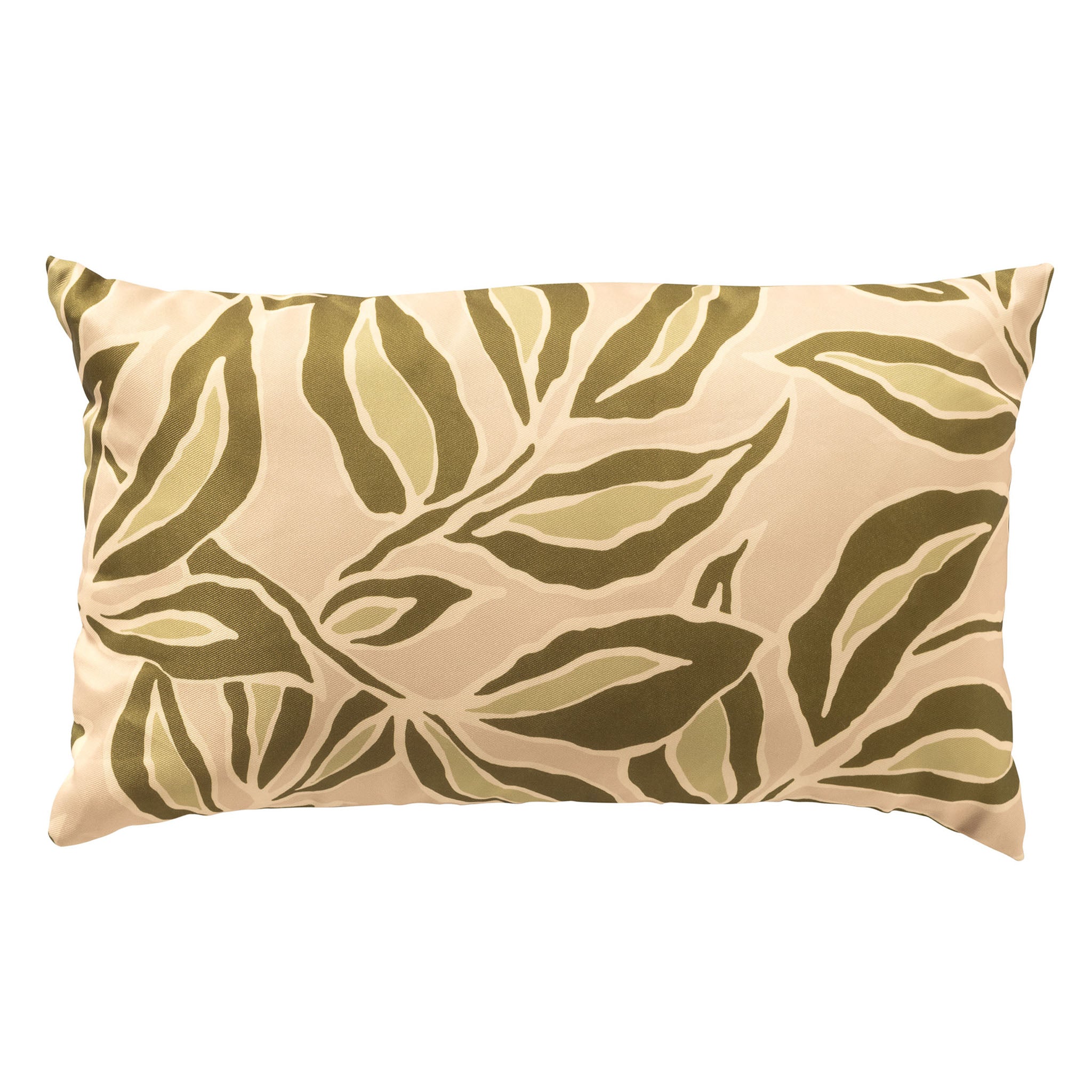 ELARA - buitenkussen 30x50 cm - bladmotief - Semolina - beige, groen