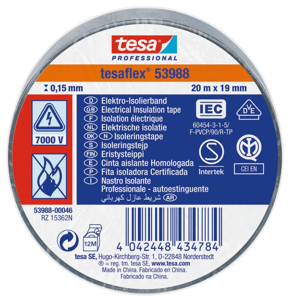 ISOLERINGSTAPE TESA 20MX19MM GRÅ