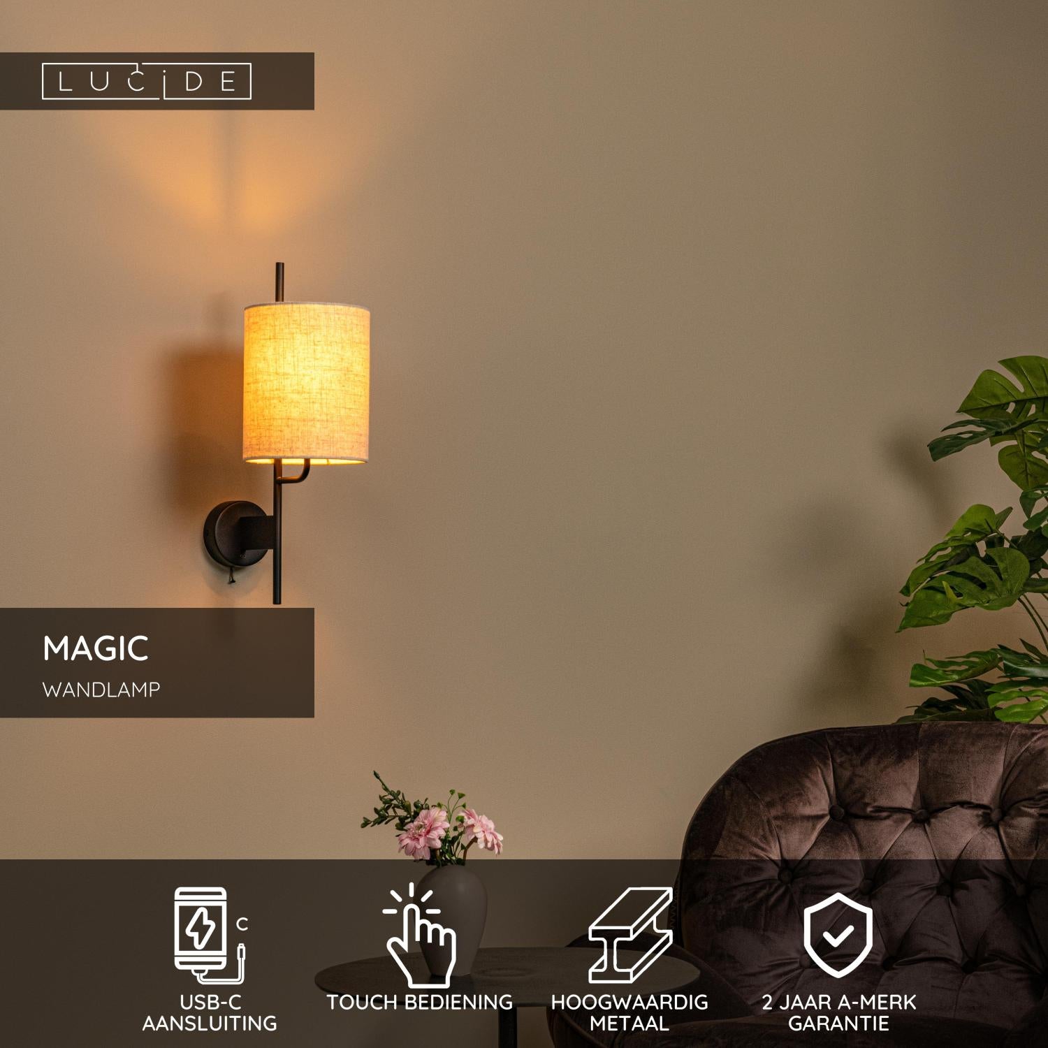 Lucide MAGIC Wandlamp - Zwart