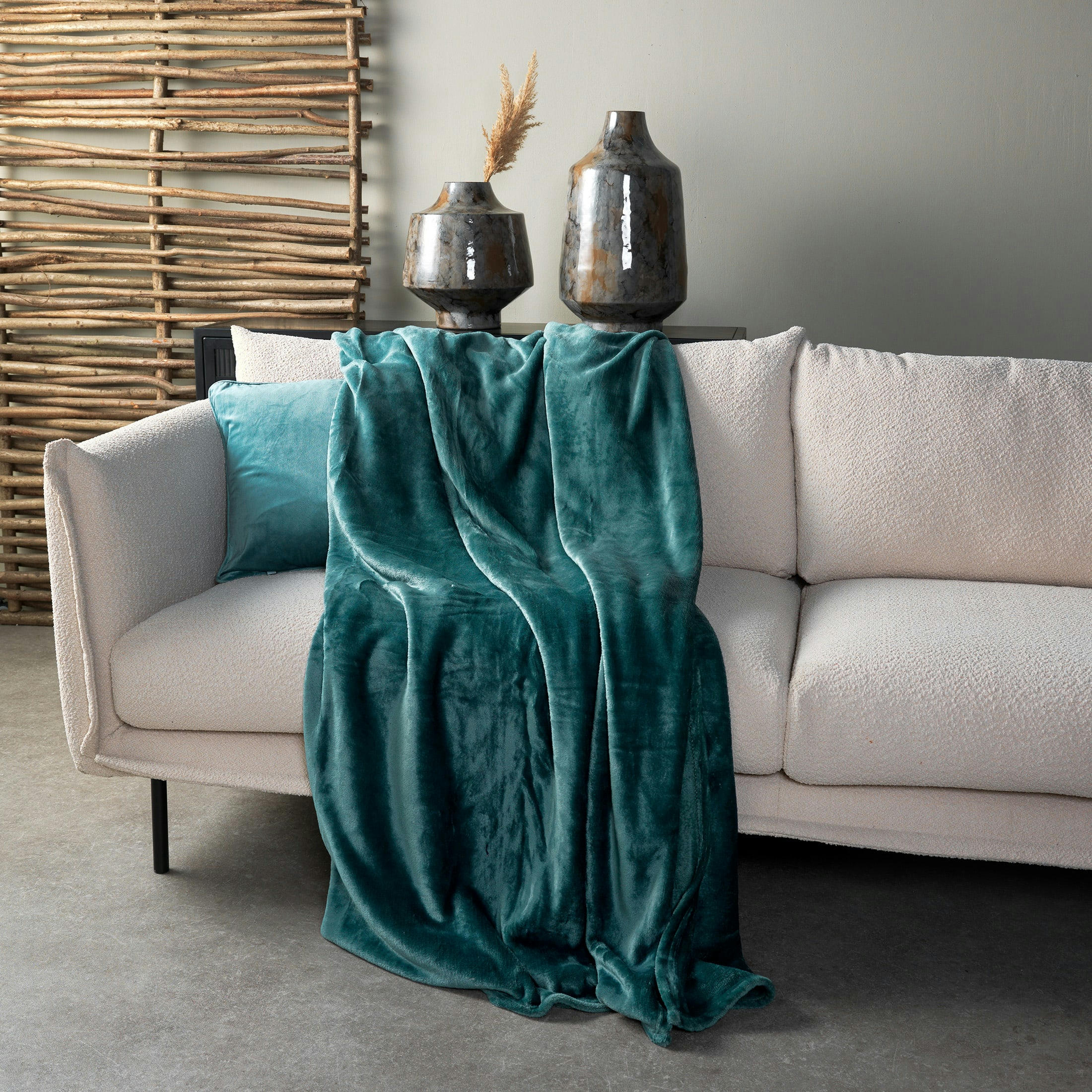 CHARLIE - Plaid vert fleece 200x220 cm uni