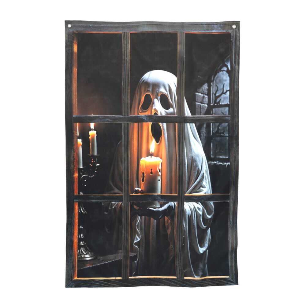 Rideau de porte Halloween fantôme derrière fenêtre 78x120cm