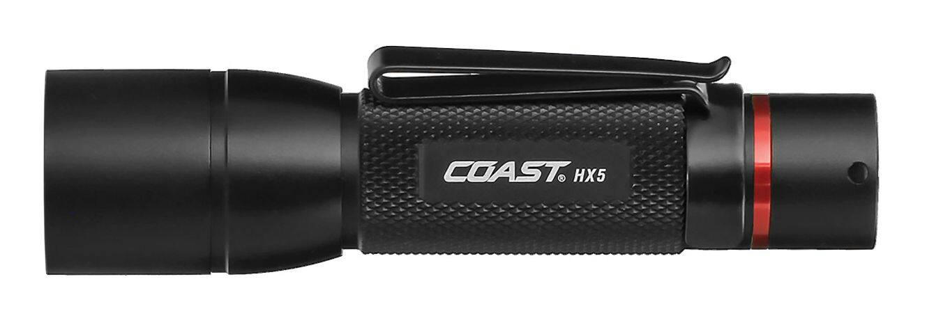 Coast HX5 130 Lumens Battery Compatible and Rechargeable Pocket Flashlight, Batteries Included, Black