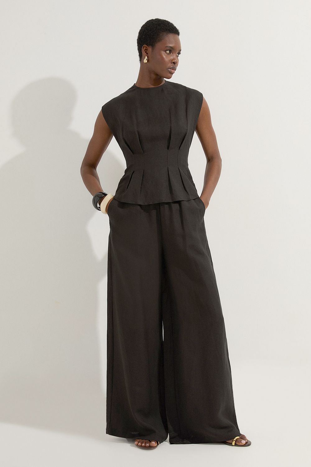 KarenMillen Viscose Linen Pintuck Woven Top