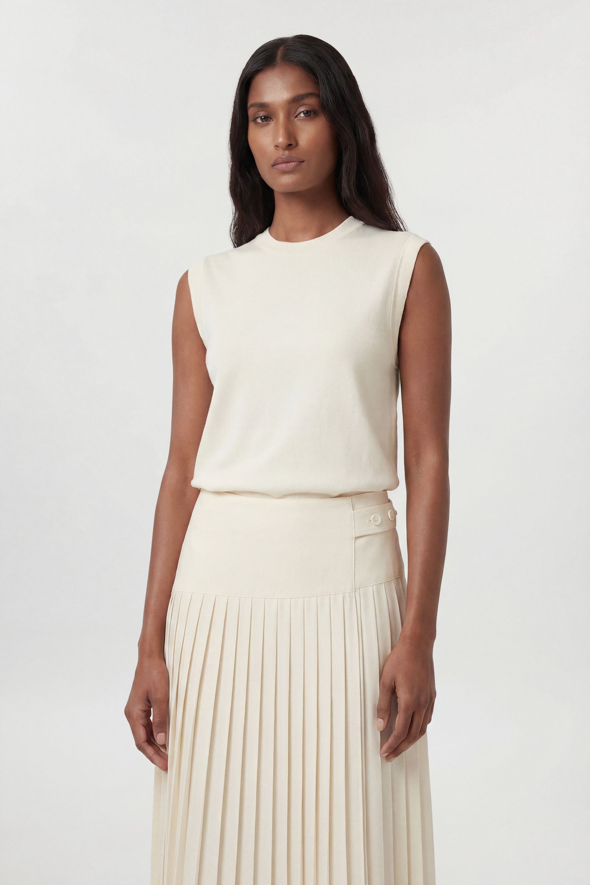 KarenMillen Satin Tux Tailored Pleated Skirt