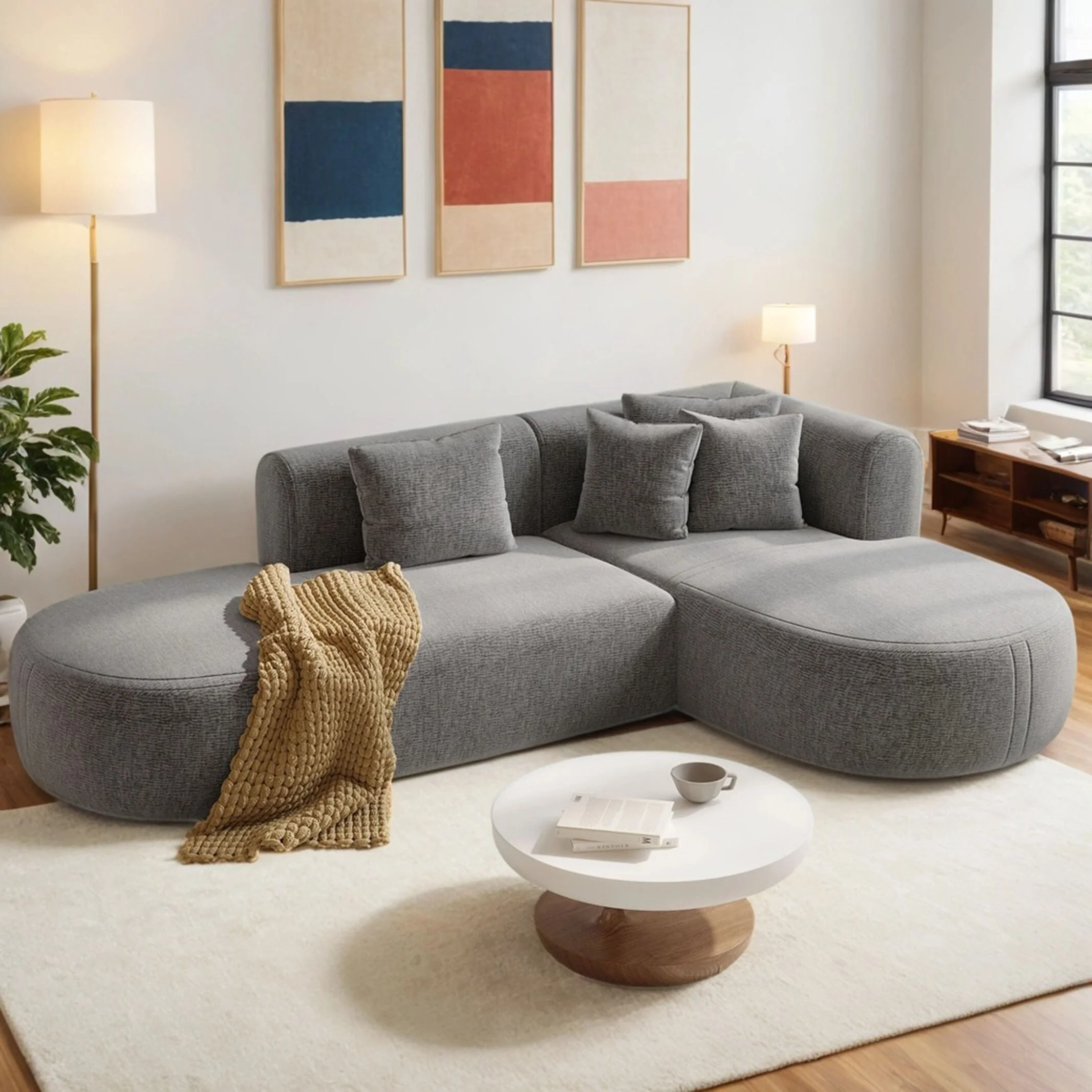 Curved Corner Sofa wL-shape Back Floor Lounge Sofa Conversation Center