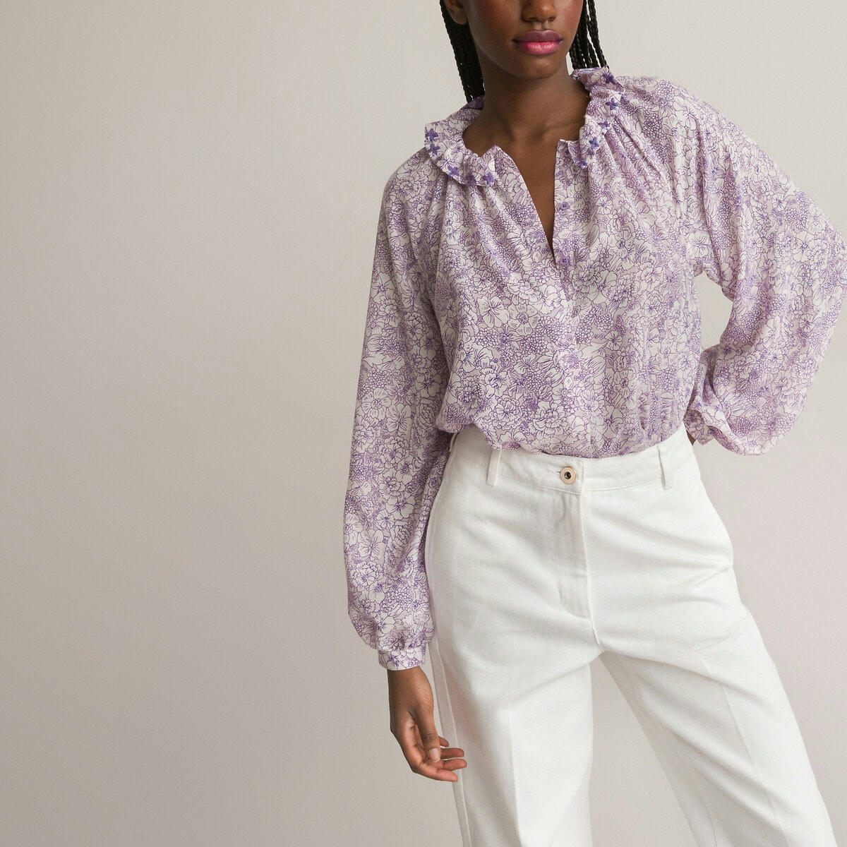 Chemise col claudine imprimé floral