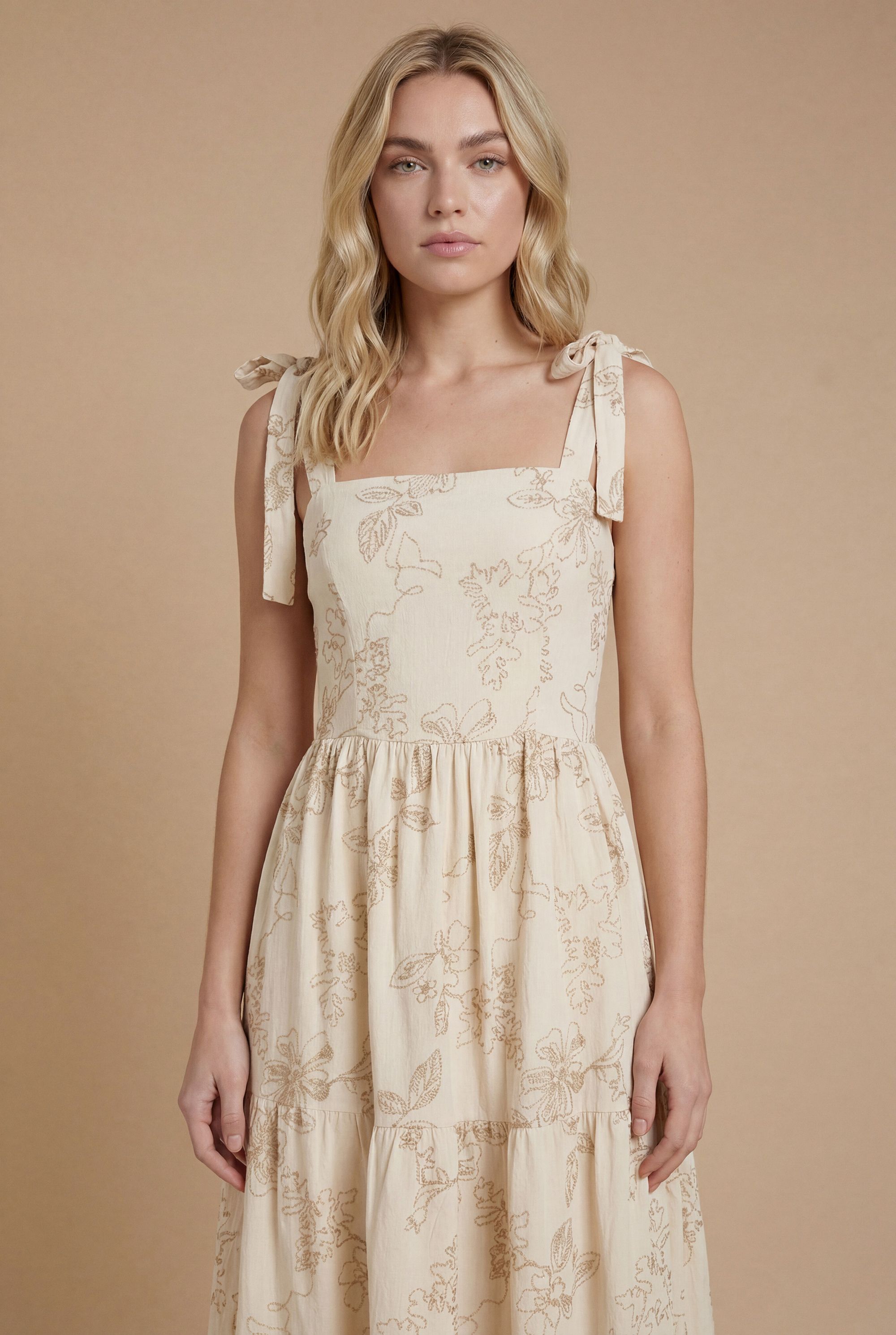Dorothy Perkins Metallic Embroidered Floral Strappy Tie Midi Dress