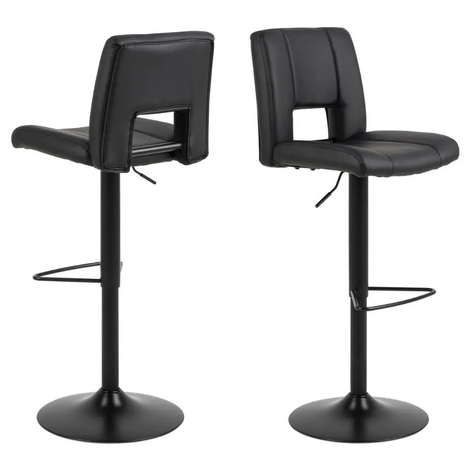 Barkruk Zwart PU - Zithoogte 62-83cm - 52x42x115cm - Millie - Set van 2