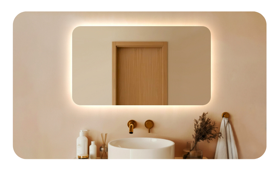 Lustro led 60x50 cm zaokrąglone rogi podświetlane ledowe   cob 480 diod/m