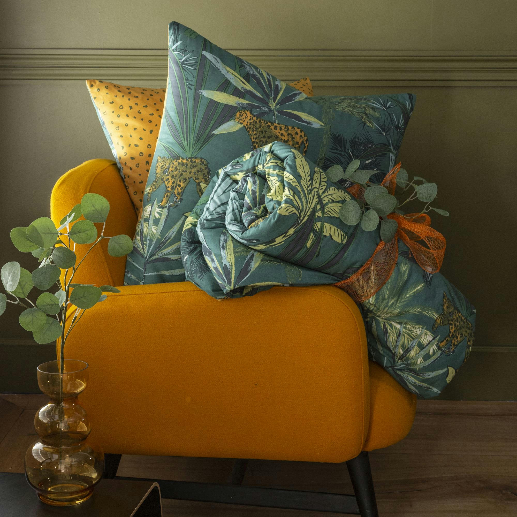 TROPICAL - Housse de couette 240x220 vert foncé en coton