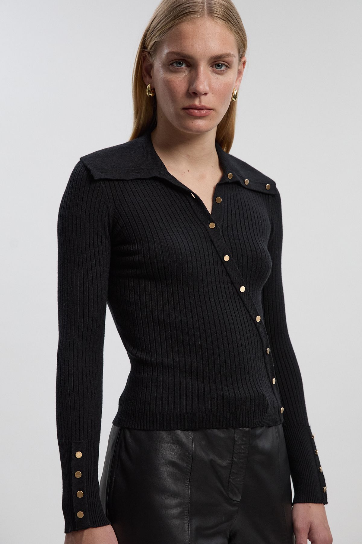 KarenMillen Viscose Blend Trim Detail Knit Top