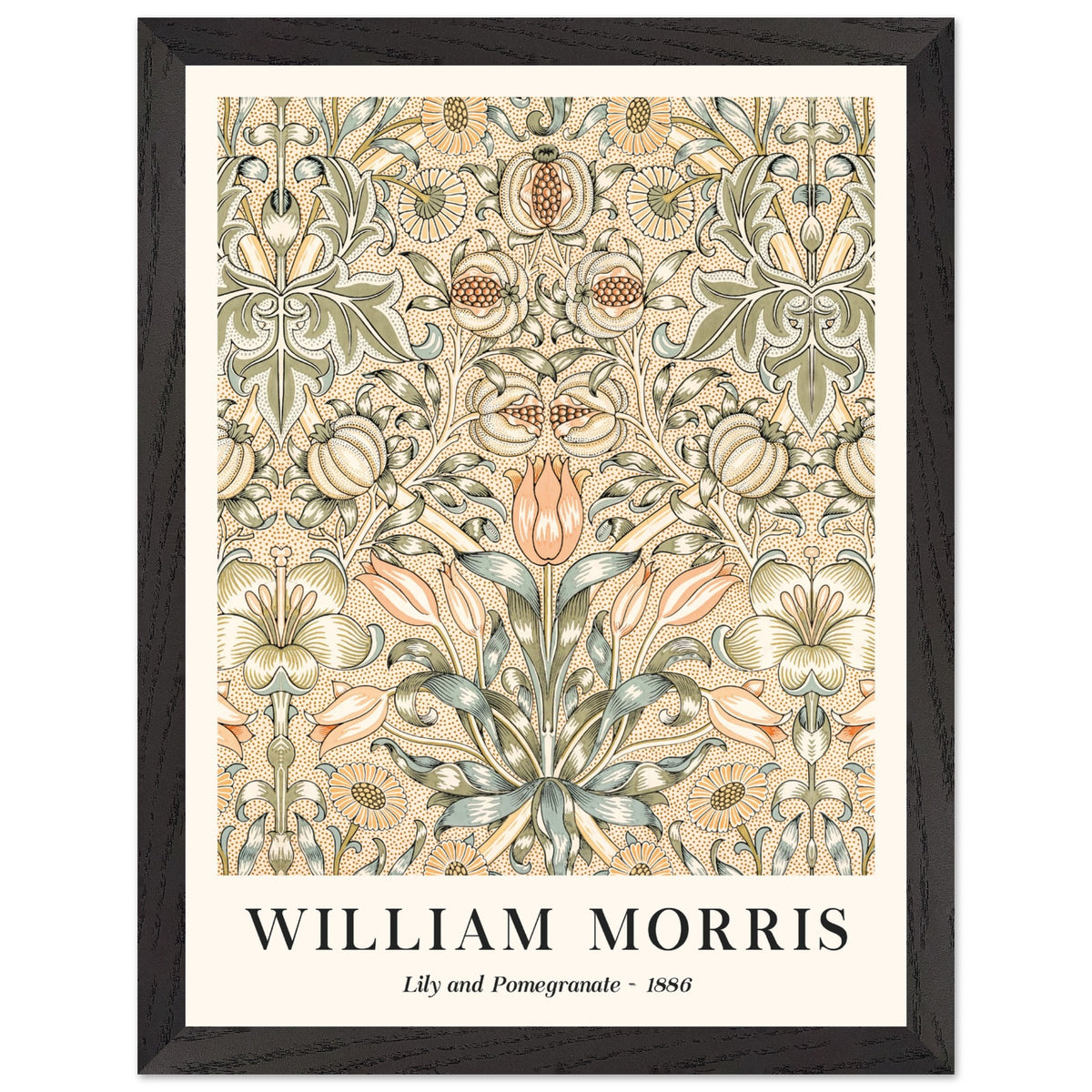 Artfulprints Poster met Lijst William Morris - Lily and pomegranate 1886  - 30x40 cm - Groen