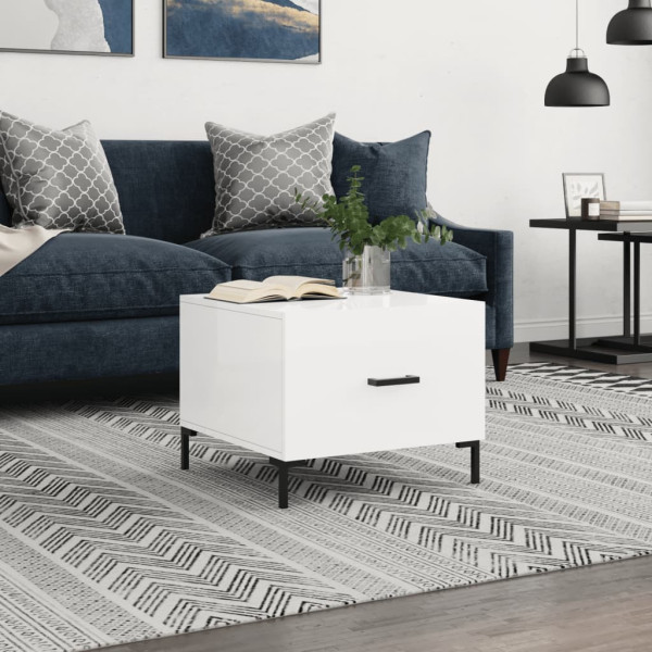 Stolik Kawowy Ława Stół Biały Połysk 50x50x40 Szuflady Do Salonu Do Pokoju