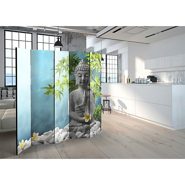 Paravent Bouddha Méditant II: Zen et Style pour l'Intérieur 225 x 172 cm Bleu et Vert