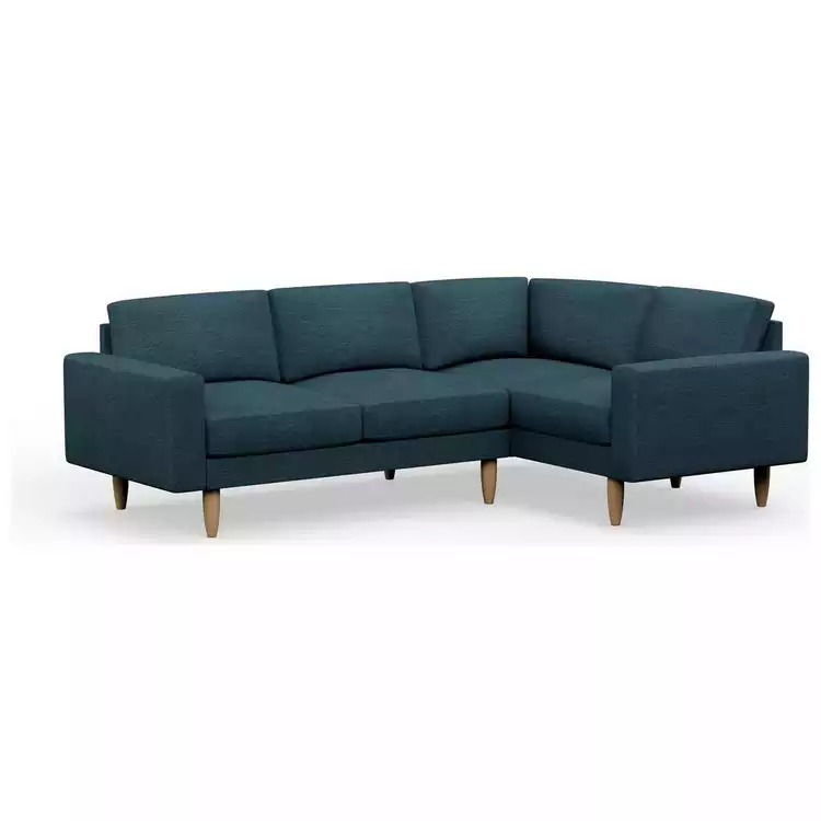 Hutch Fabric Block Arm 4 Seater Corner Sofa - Aegean Blue