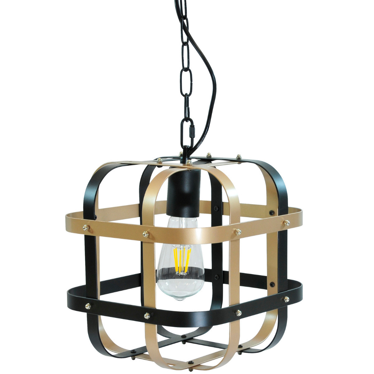 Lampa wisząca czarno-brązowa jasna KLATKA 1xE27x10W wym: 115x25x25 cm Polux