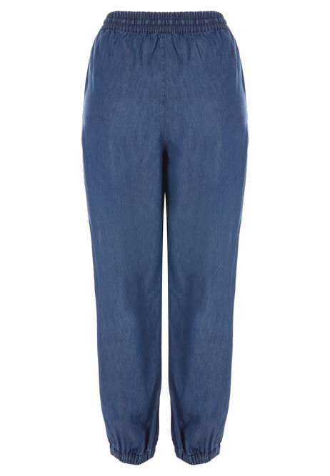 Womens Blue Denim Look Balloon Trousers