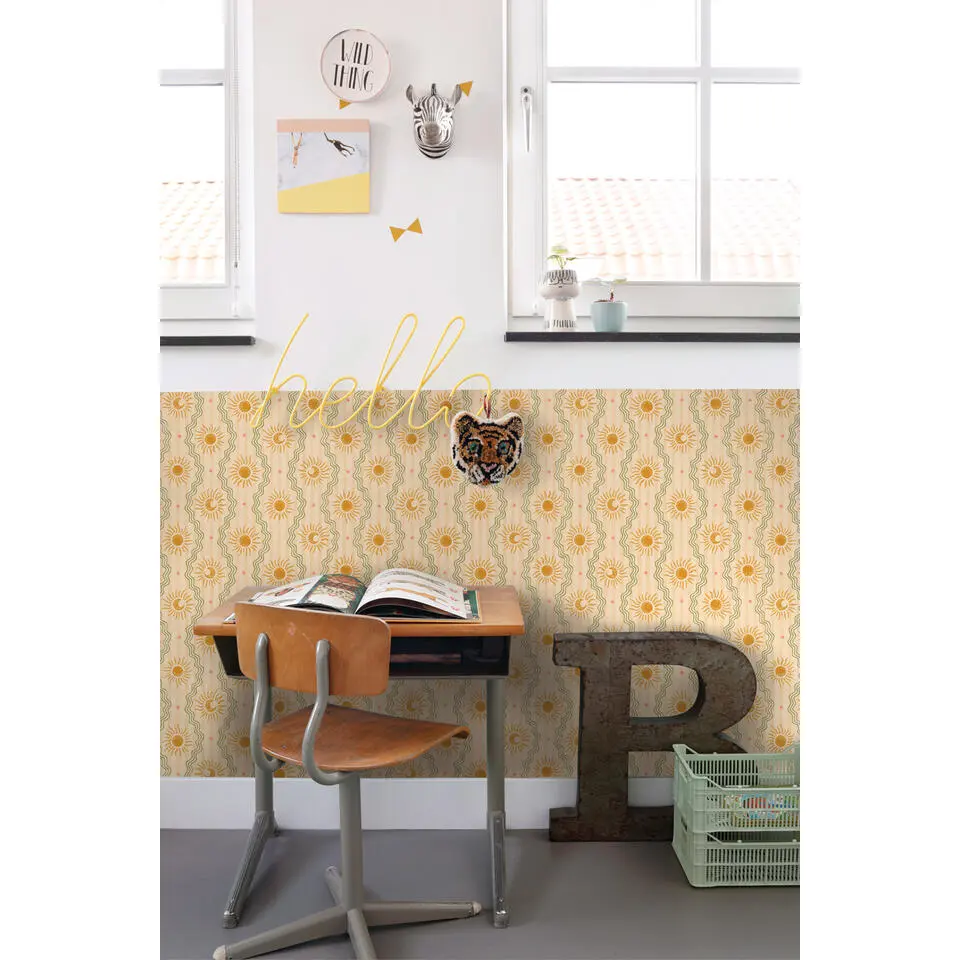 ESTAhome behang retro ornamenten geel, oranje en groen - 50 x 900 cm