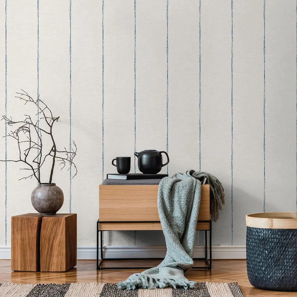 Sanders & Sanders behang geschilderde strepen blauw en wit - 53 cm x 10,05 m