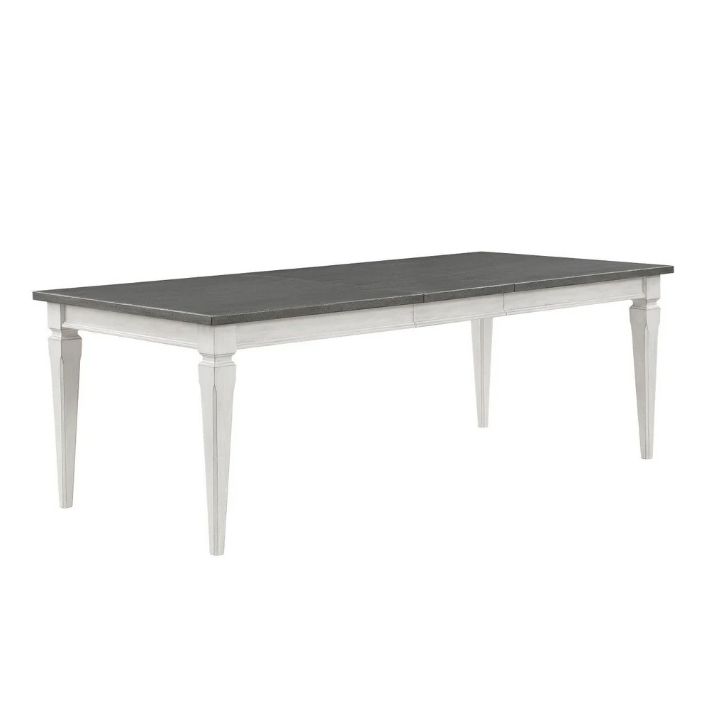 Kate 72-90 Inch Dining Table, Gray Extendable Rectangular Top, White Wood