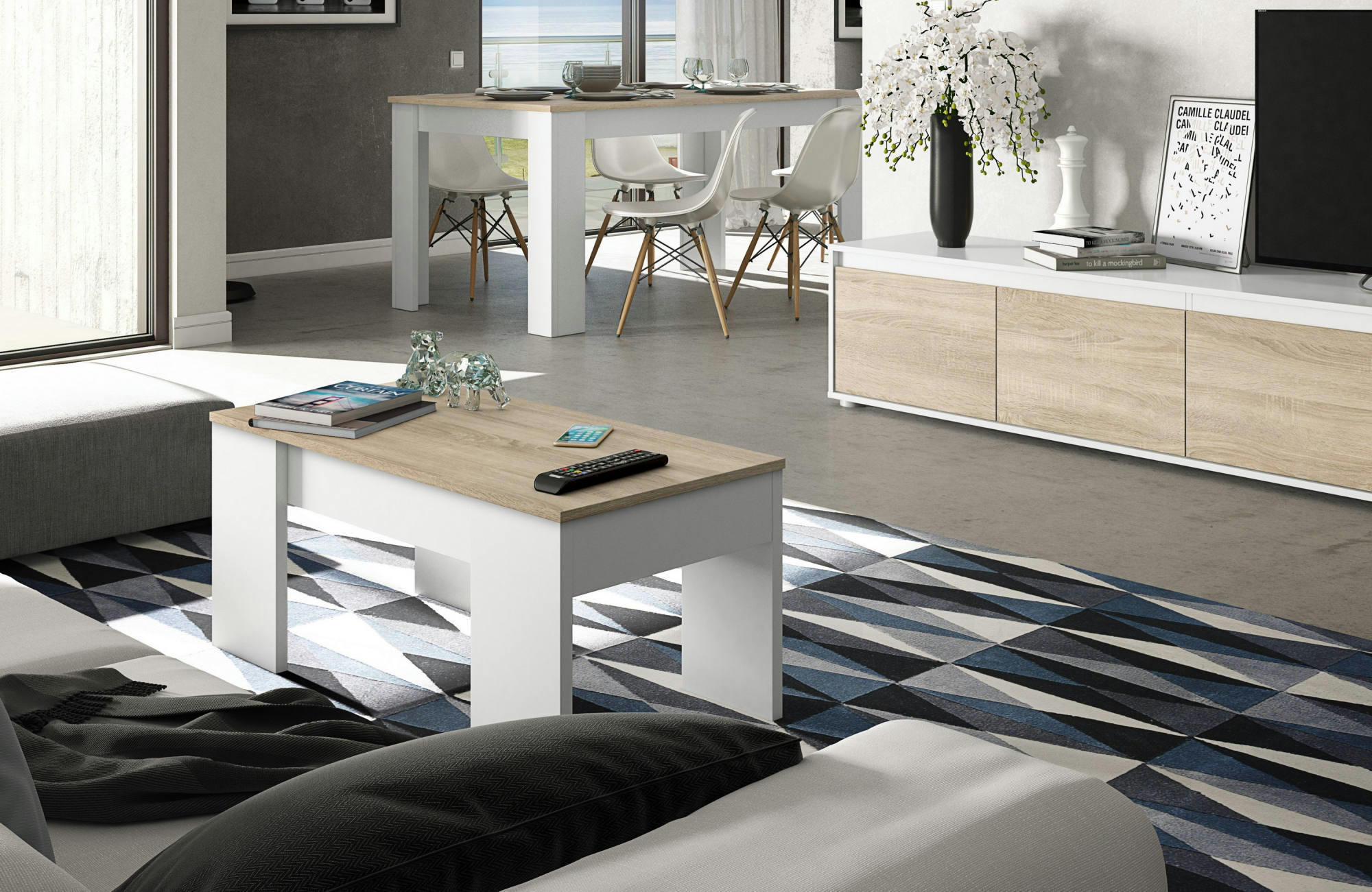 OCEANSIDE - Table basse effet bois blanc et chêne