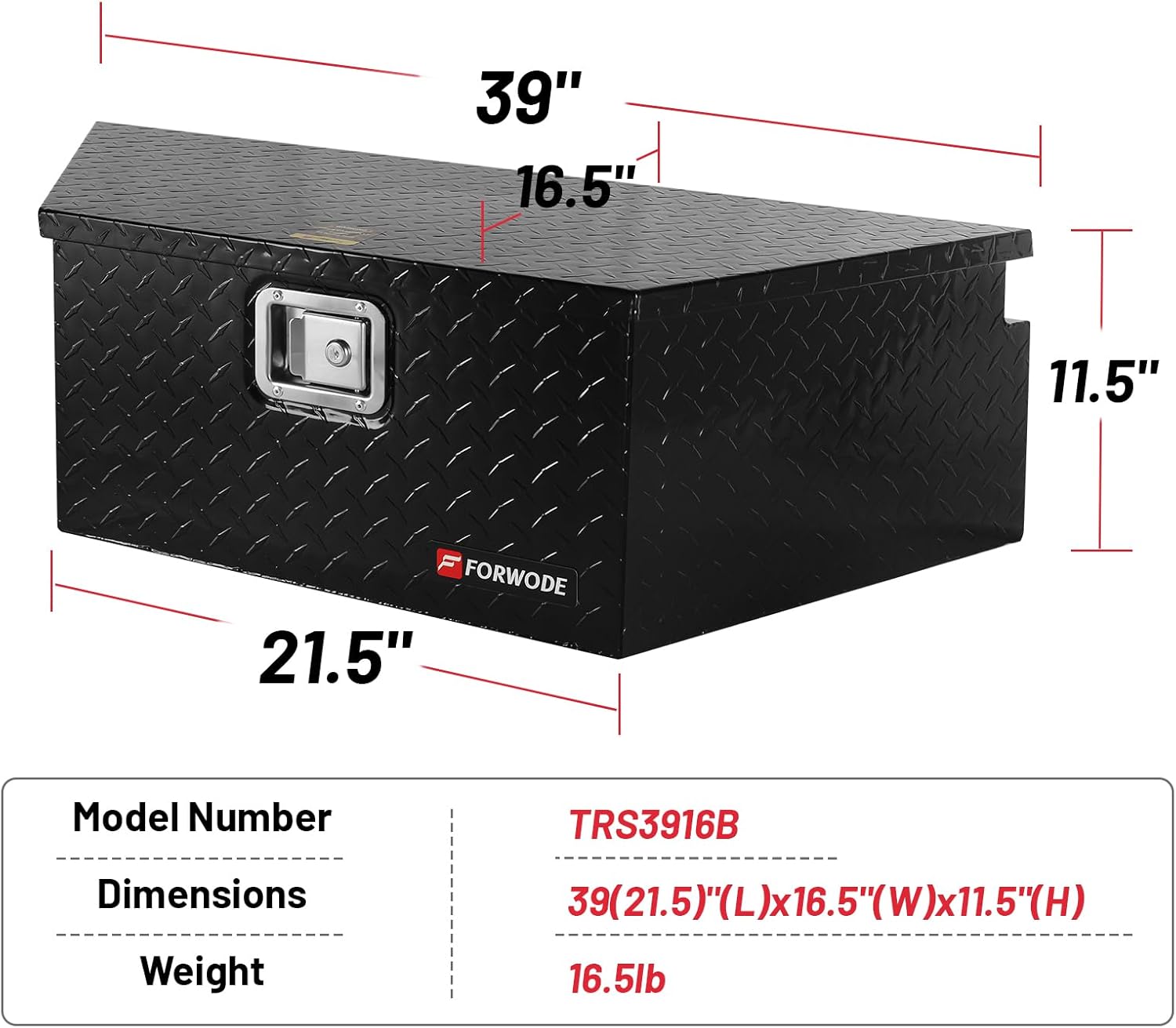 FORWODE Trailer Tongue Box 39 Inch Aluminum Tongue Tool Box Lockable Trailer Tool Chest with Gas Strut, Secure Diamond Plate Truck Tongue Tool Box for Trailer, Truck Bed, Pickup & RV Storage (Black)