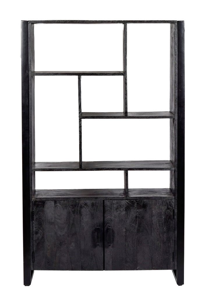 Livingfurn - Wandkast Zwart Staal Mangohout - 110x43x180cm - Norris